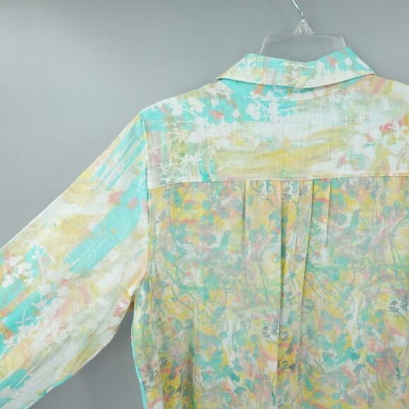 Soft Surroundings Shirt Medium Green Abstract Gauze Contrast Tunic Art to Wear - Picture 8 of 16